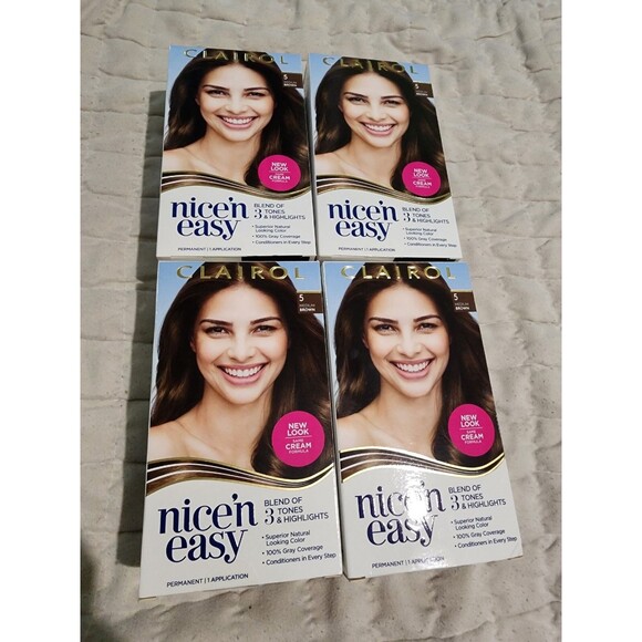 LOT OF 4 Clairol Nice 'N Easy Permanent Hair Color MEDIUM BROWN 5